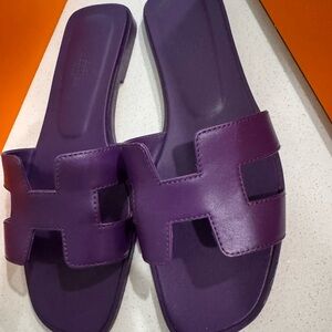 Pre-owned Hermes Oran Sandal 37.5 Violet Majorette